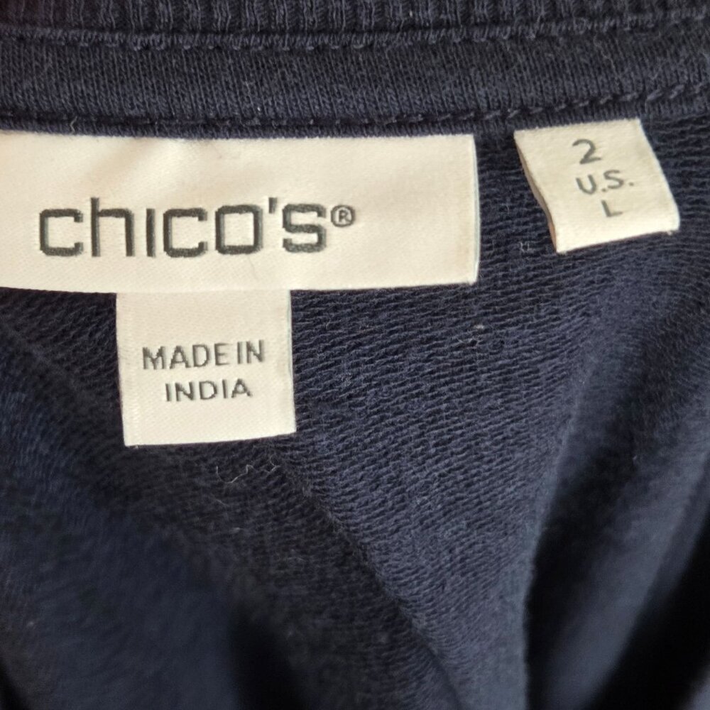 Chico's Women's Knit Top Short Sleeve V Neck Pullover Navy Size L Casual - Picture 6 of 7